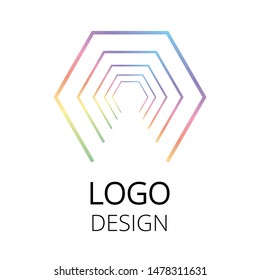 Modern creative geometric logotype, gradient rainbow hexagons. Usable for design and web studios, shops, games, apps etc. Vector illustration