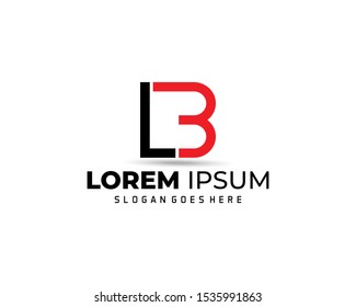 Modern creative geometric shaped LB BL L B artistic minimal black and red color initial based letter icon logo