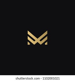 Modern creative geometric shaped MW WM M W artistic minimal black and golden color initial based letter icon logo