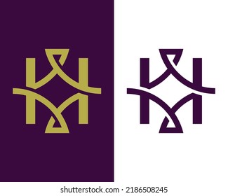 Modern creative geometric shaped MW WM M W artistic minimal black and golden color initial based letter icon logo