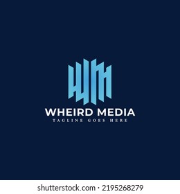 Resumen de la letra inicial logotipo WM o MW en color azul aislado en fondo azul marino aplicado para el logotipo de la empresa de producción de vídeo también adecuado para las marcas o empresas que tienen el nombre inicial MW o WM.