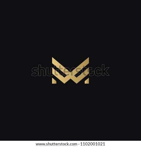 Modern creative geometric shaped MW WM M W artistic minimal black and golden color initial based letter icon logo