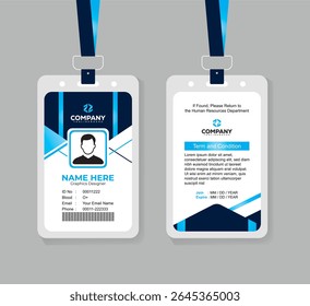 Modern and Creative Gradient Light Blue and Navy Modern ID Card Template for Tech Office Staff and Corporate Employees