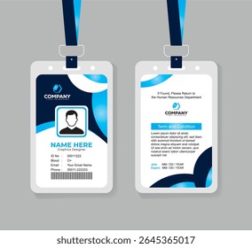 Modern and Creative Gradient Light Blue and Navy Modern ID Card Template for Tech Office Staff and Corporate Employees