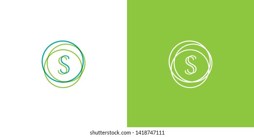 Modern creative green monogram logo with circles. SS initials for company business branding. Simple logotype design for youth-oriented companies