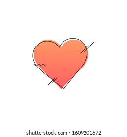 modern and creative heart icon with red and orange gradient and abstract elements isolated on a white background.