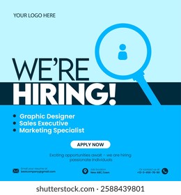 Modern and Creative Hiring Banner Template | Square Social Media Post Design | Job Vacancy Recruitment Ad
