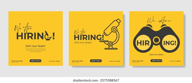 Modern and creative hiring square banner template design for social media post Flat Hiring announcement social media post design, Hiring recruitment open vacancy design info label template. 