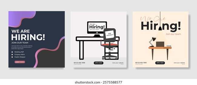 Modern and creative hiring square banner template design for social media post Flat Hiring announcement social media post design, Hiring recruitment open vacancy design info label template. 