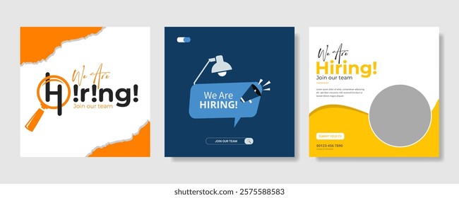 Modern and creative hiring square banner template design for social media post Flat Hiring announcement social media post design, Hiring recruitment open vacancy design info label template. 