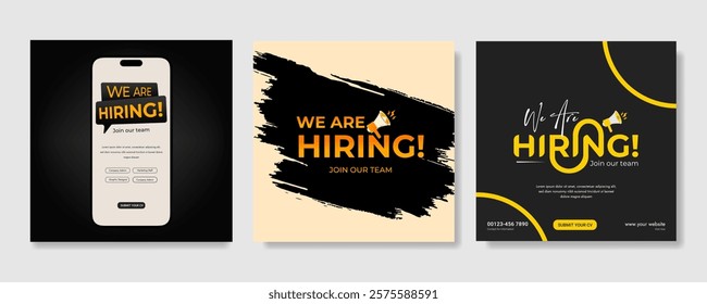 Modern and creative hiring square banner template design for social media post Flat Hiring announcement social media post design, Hiring recruitment open vacancy design info label template. 