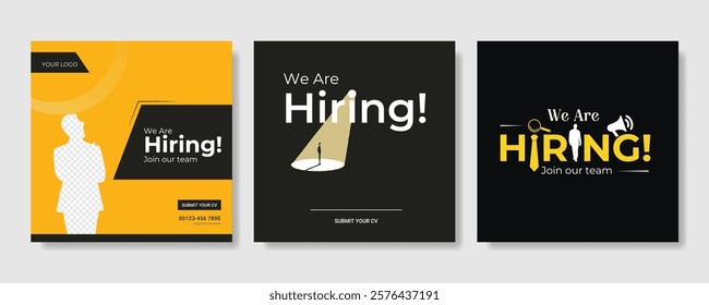 Modern and creative hiring square banner template design for social media post Flat Hiring announcement social media post design, Hiring recruitment open vacancy design info label template. 