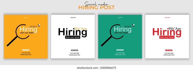 Modern and creative hiring square banner template design for social media post