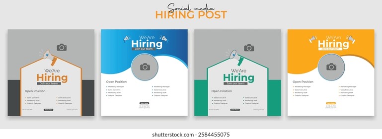 Modern and creative hiring square banner template design for social media post.