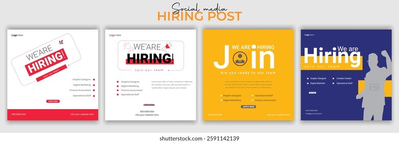 Modern and creative hiring square banner template design for social media post. We are looking to hire someone to create a square web banner.