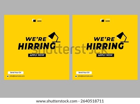 Modern and creative hiring square banner template design for social media post.