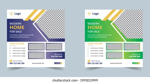 Modern And Creative Home For Sale Social Media Post Design Vector