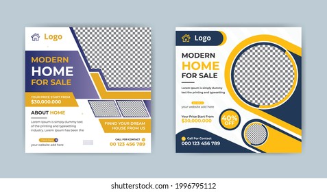 Modern And Creative Home For Sale Social Media Post Design Vector