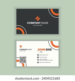 Modern and creative horizontal business card and name card in black and orange color. Simple, clean template with a flat vector design.