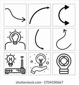 Iconos creativos modernos de la idea y de la tecnología para el Diseño gráfico de la innovación empresarial