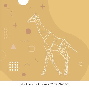 Modern creative illustration of Memphis pattern and giraffe in low polygonal style. Template for poster, cover, postcard, invitation, banner, t-shirt, clothing, bag print. Stock vector illustration.