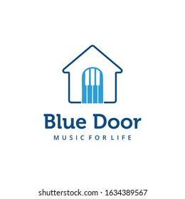 Modern creative illustration music studio with house with piano sign design Logo template