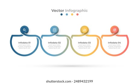 Modern creative infographic layout with circles and marketing icons. Timeline connected with 4 steps and options for business processes.