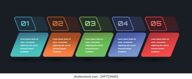 Moderne und kreative Infografiken in Form einer Vektorvorlage. Es werden helle Farben und abstrakte Gestaltungselemente verwendet. Zur Verwendung in Präsentationen, Webdesign und Berichten. Einfach und klar.