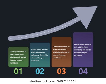 Moderne und kreative Infografiken in Form einer Vektorvorlage. Es werden helle Farben und abstrakte Gestaltungselemente verwendet. Zur Verwendung in Präsentationen, Webdesign und Berichten. Einfach und klar.
