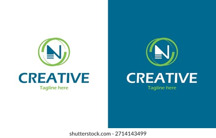 Modern creative letter N logo design with circular shape, clean typography and green blue color.