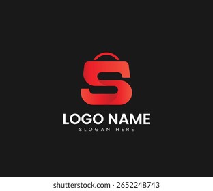 Ein modernes und kreatives "S"-Logo in rotem Farbverlauf in Form einer Einkaufstasche. Ideal für E-Commerce, Einzelhandel, Modegeschäfte oder einkaufsrelevante Unternehmen. Kühner und professioneller Stil auf dunklem Hintergrund
