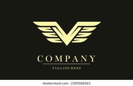 Modern creative letter V wings falcon badge logo vector. Design logo letter V with wing falcon badge minimalist concept.