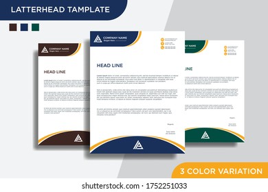 Modern Creative Letterhead Template For Commercial Business in 3 color variation