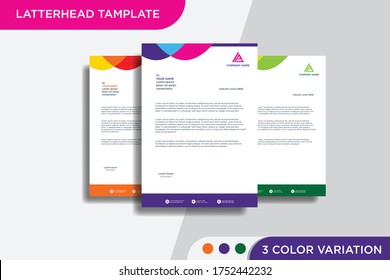 Modern Creative Letterhead Template For Commercial Business in 3 color variation