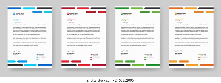 Plantilla moderna y creativa con diseño de color amarillo, azul, verde y rojo. Diseño de papelería de la empresa, membrete, cabeza de carta, diseño de membrete de negocios
