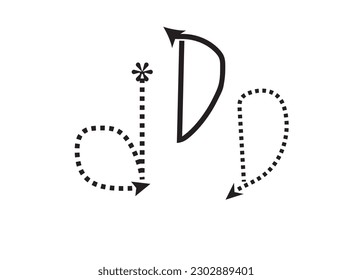 Modern creative letters D  from arrows brush letter  vector graphics.