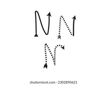 Modern creative letters N  from arrows brush letter  vector graphics.