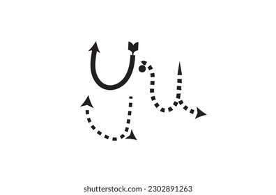 Modern creative letters U from arrows brush letter  vector graphics.