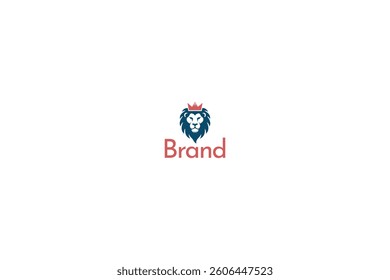 Modern and Creative Lion Face Head with Crown logo design with white background. 