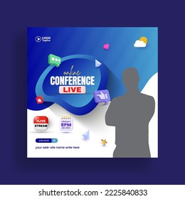 Modern creative live streaming webinar conference social media post and digital business marketing banner template suitable for square banner, flyer or poster with 3d render gradient colorful design