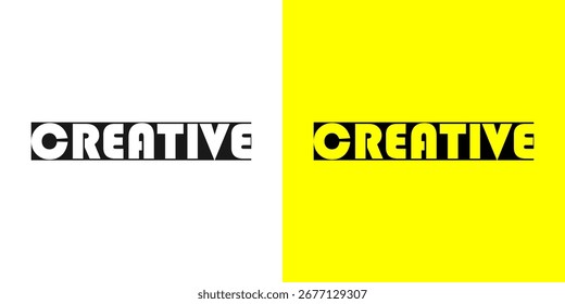 Logotipo CREATIVE moderno com tipografia arrojada e design abstrato, simbolizando inovação, arte e originalidade. Perfeito para marcas, estúdios, agências e identidades de negócios criativas.