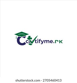 Modern and creative logo design for "Certifyme.PK" featuring a graduation cap, medical cross, and check mark integrated with bold typography. This vector illustration is ideal for educational platform
