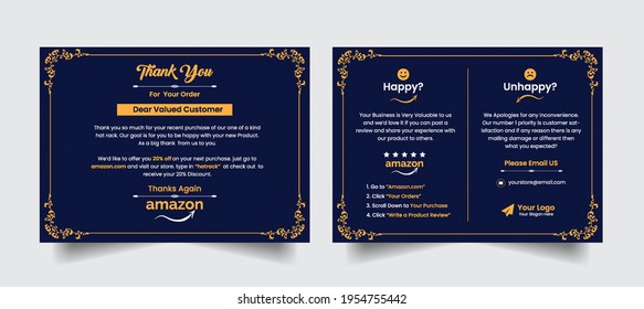 Modern creative luxurious amazon thank you card print ready premium vector with elegant golden color