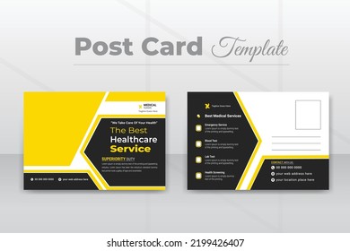 Modern And Creative Medical Healthcare Post Card Template Blue Color Design. Medical Postcard, Event Card Design, Direct Mail EDDM Template, Invitation Design, Corporate Professional Business.