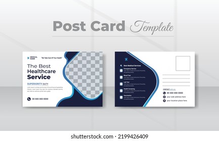 Modern And Creative Medical Healthcare Post Card Template Blue Color Design. Medical Postcard, Event Card Design, Direct Mail EDDM Template, Invitation Design, Corporate Professional Business.