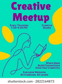 Modern Creative Meetup Flyer Template with Line Art Illustration