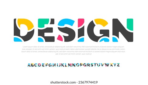 Modernes, minimales, abstraktes, digitales, buntes Alphabet-Schriftdesign-Template-Set. Minimal modische Technologie Typografie, kreative urbane Sportmode futuristische Schriftart Design. Vektorgrafik