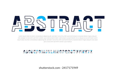 Modern creative minimal abstract digital fill and line alphabet font design template set. Minimal urban sport fashion futuristic geometric technology Trendy style or kids logo typography. vector.