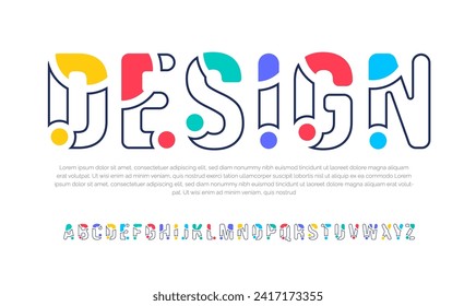 Modern creative minimal abstract digital rainbow color line and dot alphabet font design template set. Minimal urban sport fashion futuristic geometric technology Trendy style or kids logo typography.
