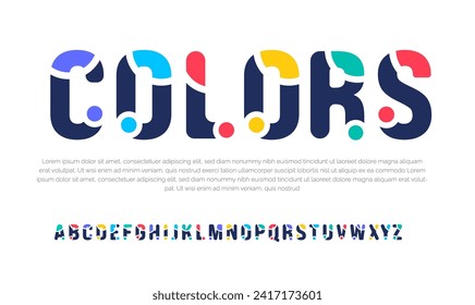 Moderna creativa mínima abstracta digital de color arco iris de color punto conjunto de plantillas de diseño de tipos de letra. Mínimo deporte urbano moda tecnología geométrica futurista Estilo de moda o tipografía con logo infantil.